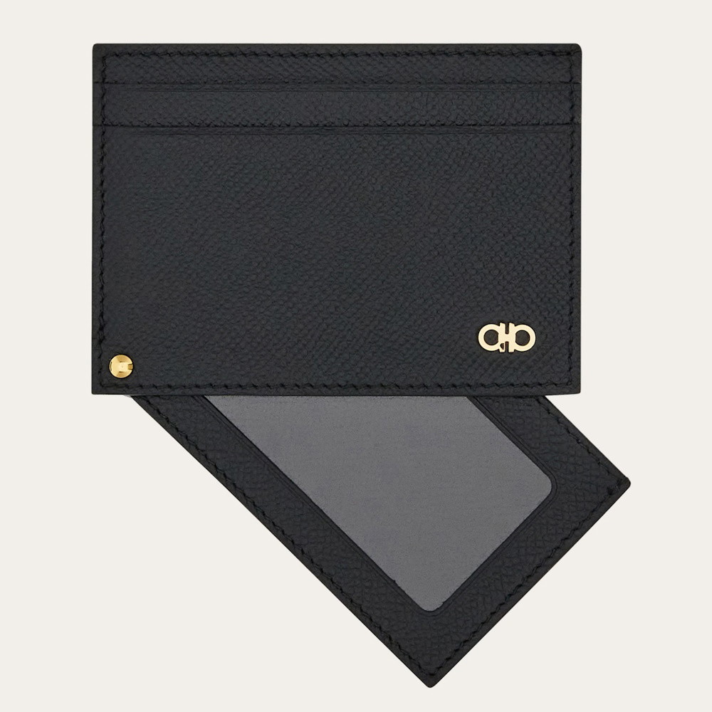 Picture of Ferragamo Micro Gancio Credit Card Case - Black