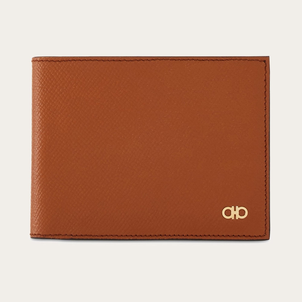Picture of Ferragamo Micro Gancio Leather Bifold Wallet - Cognac