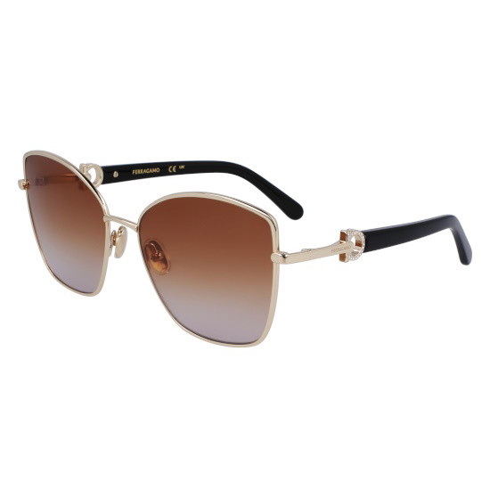 Picture of Ferragamo Gancini Tea Cup Sunglasses - Gold/Brown Gradient