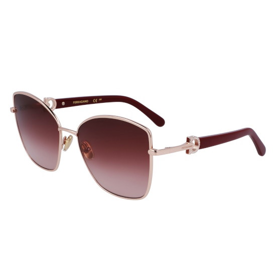 Picture of Ferragamo Gancini Tea Cup Sunglasses - Rose Gold/Wine Gradient