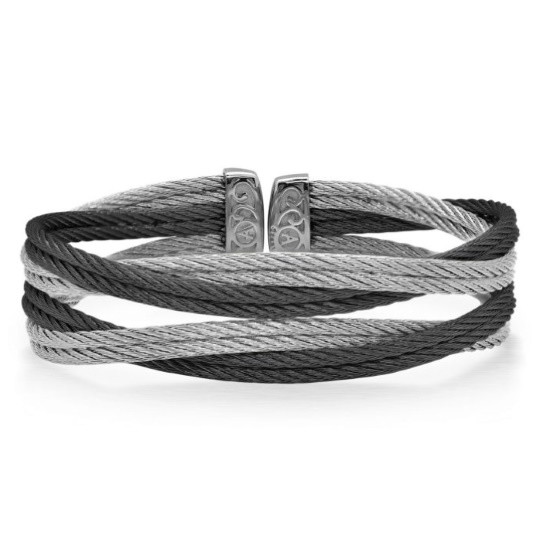 Picture of ALOR Black & Grey Cable Entwine Cuff Bracelet
