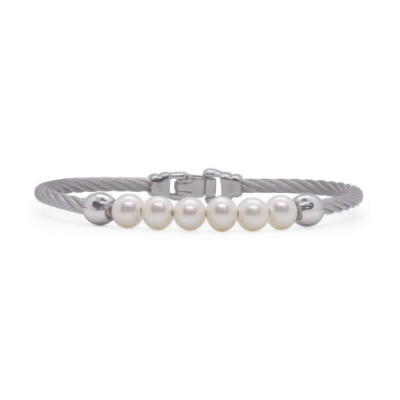 Picture of ALOR Grey Cable Bracelet with Fresh Water Pearls