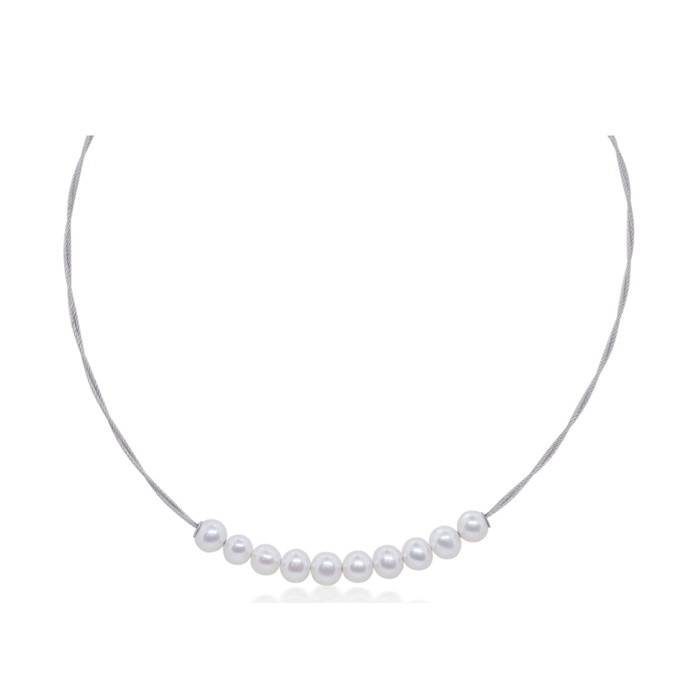 Picture of ALOR Grey Cable Bracelet with Freshwater Pearls