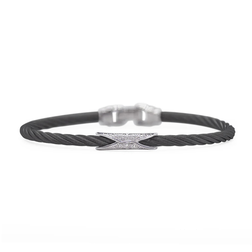 Picture of ALOR White Gold & Diamond 3mm Cable Hourglass Bracelet - Black