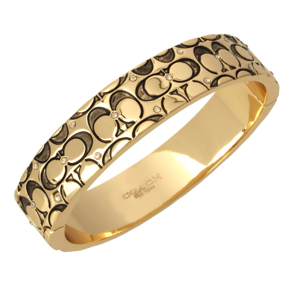 Picture of Coach Quilted Logo Hinged Bangle - Antique Gold