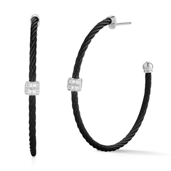 Picture of ALOR Black Cable Hoop Earrings with 18K White Gold