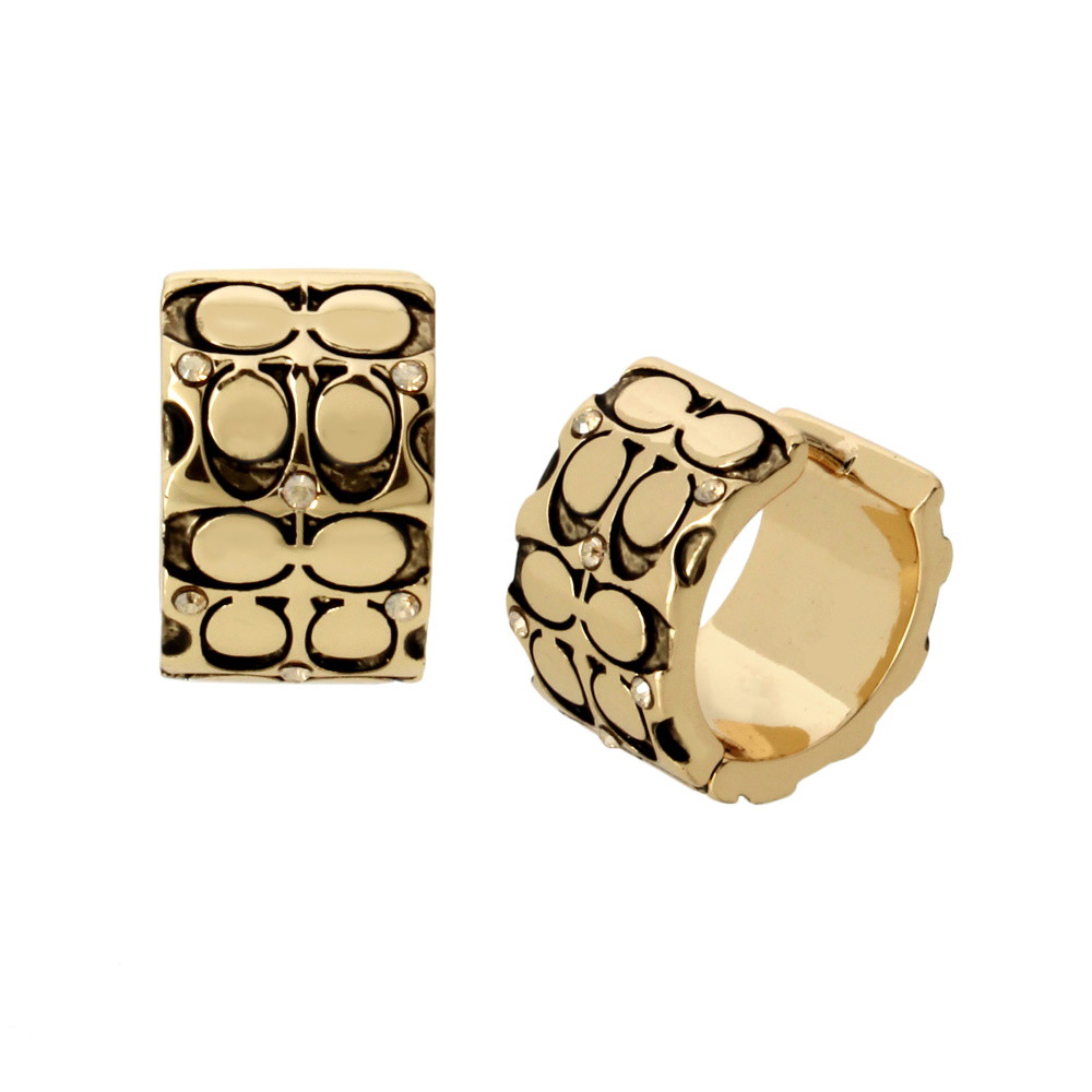 Picture of Coach Quilted Logo Huggie Earrings - Antique Gold