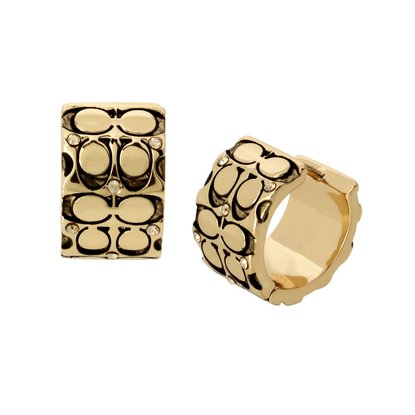Picture of Coach Quilted Logo Huggie Earrings - Antique Gold