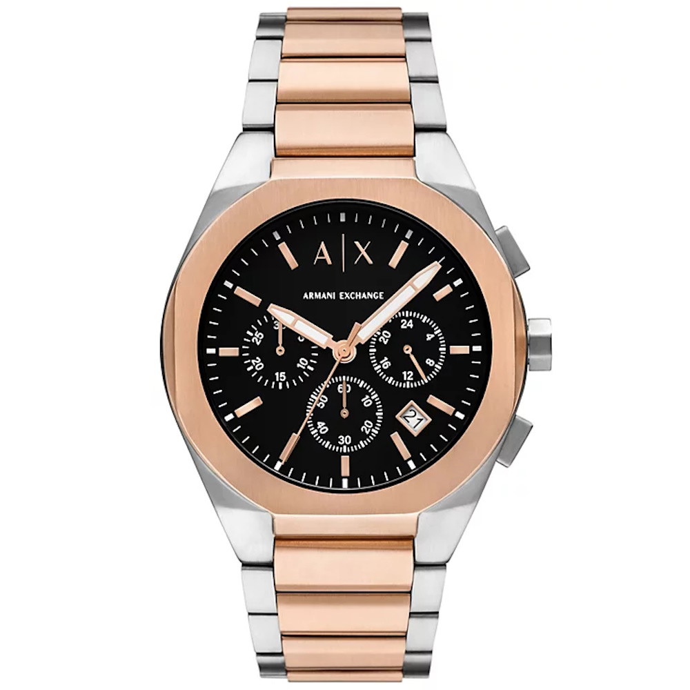 Picture of Armani Exchange Chrono Two-Tone Steel Watch with Black Dial