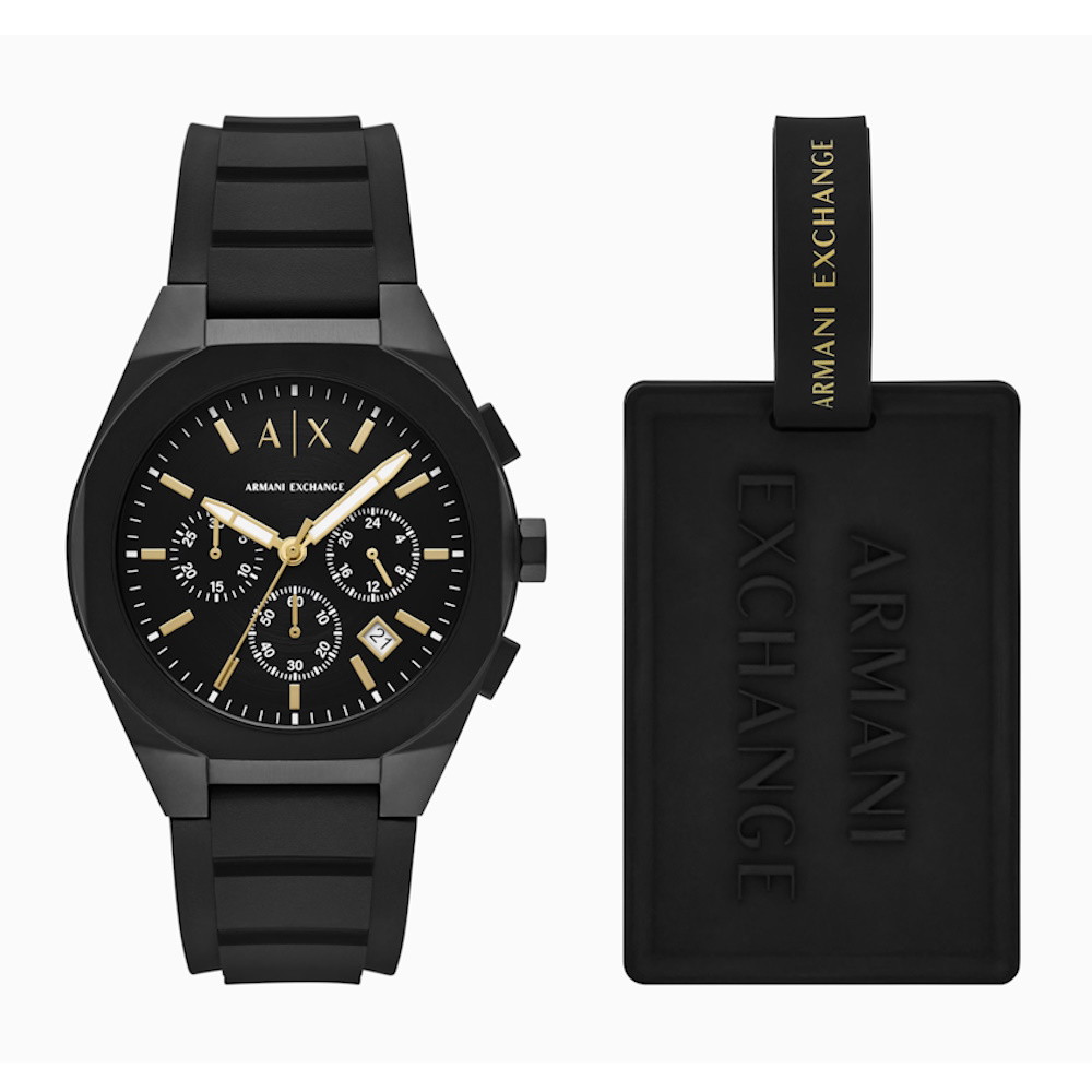 Picture of Armani Exchange Rafael Black Chrono Watch & Luggage Tag Set