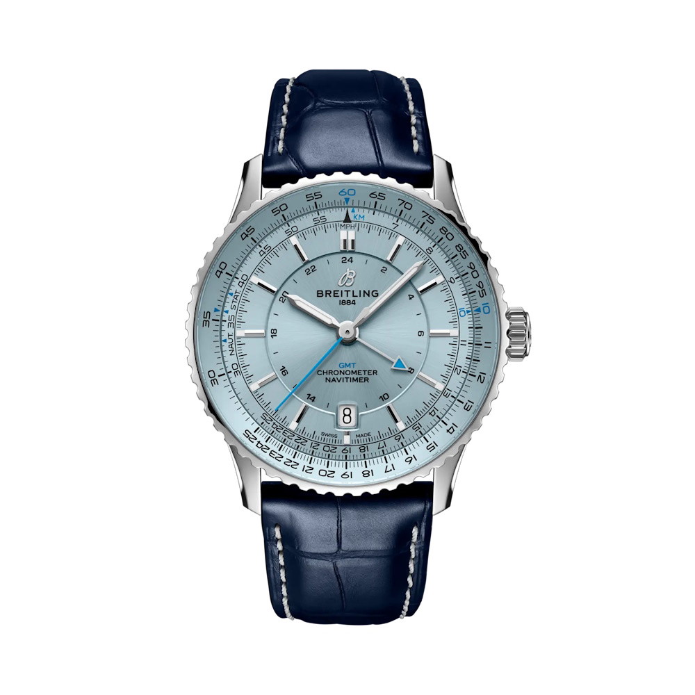Picture of Breitling Navitimer Auto GMT 41 Watch with Blue Leather Strap