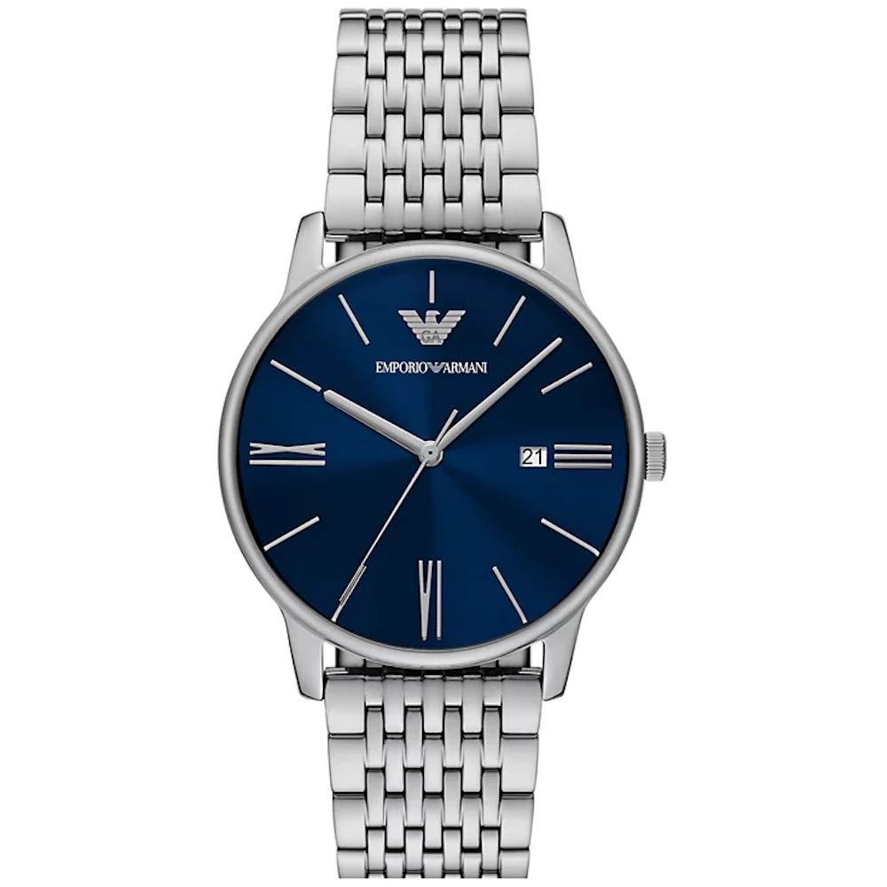 Picture of Emporio Armani Three-Hand Date Stainless Steel Watch-Blue Dial