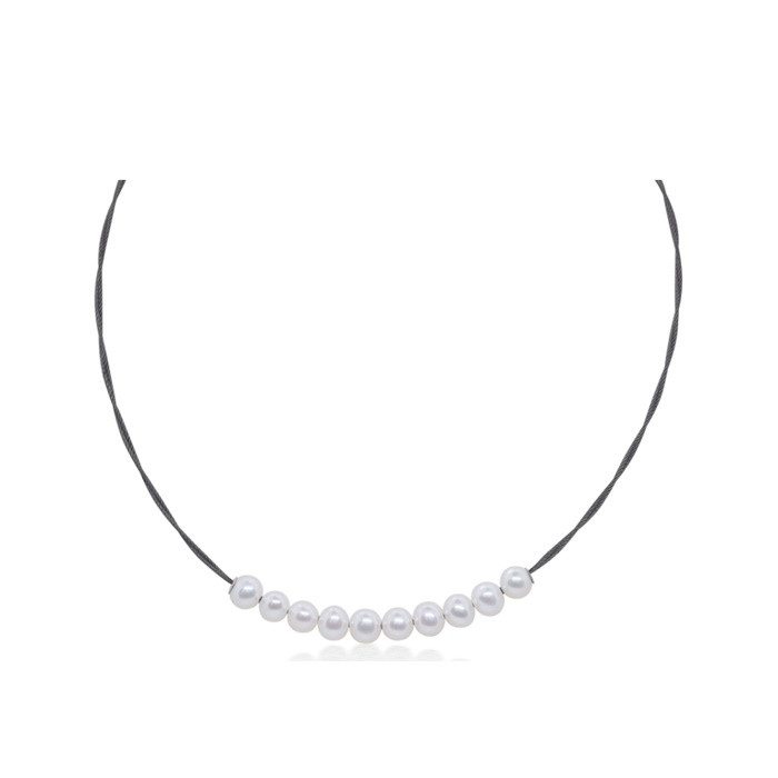 Picture of ALOR Black Cable Necklace with Freshwater Pearls