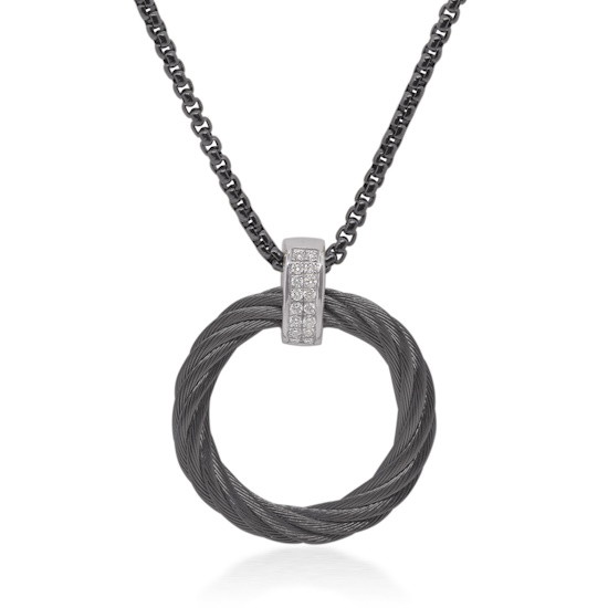 Picture of ALOR Cable Circle Pendant Chain Necklace 14kt Gold & Diamonds