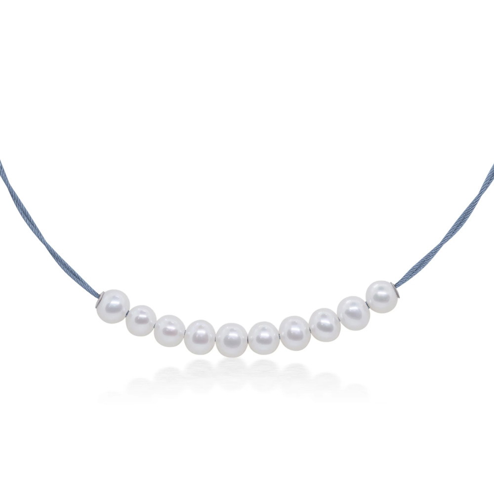 Picture of ALOR Cable Necklace with Freshwater Pearls - Caribbean Blue