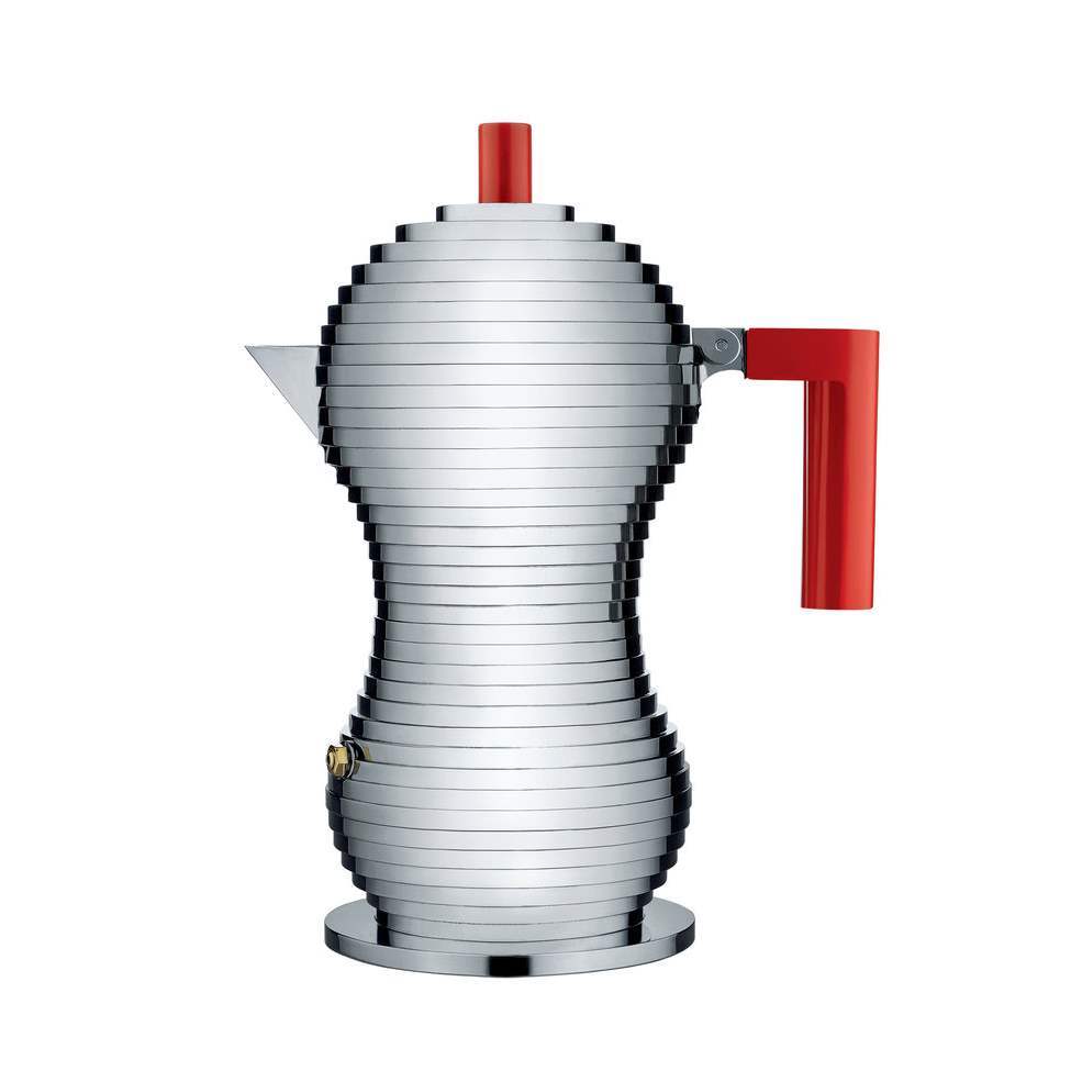 Picture of Alessi 3-Cup Espresso Coffee Maker Pulcina - Red Handle