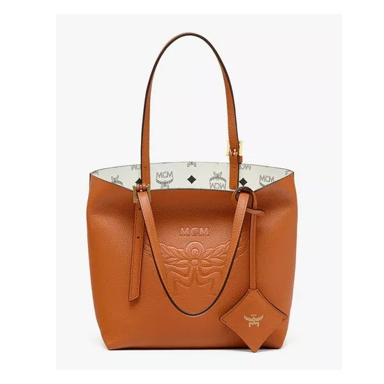 Picture of MCM Himmel Shopper in Embossed Logo Leather - Cognac