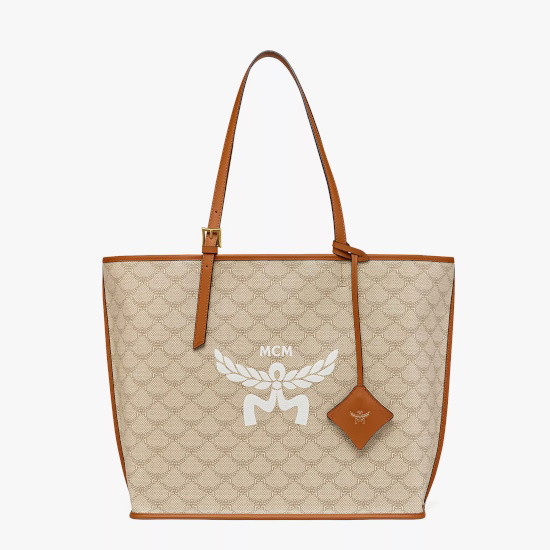 Picture of MCM Lauretos Medium Coated Canvas Shopper - Oatmeal