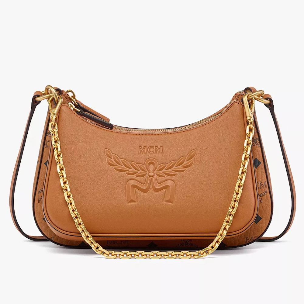 Picture of MCM Small Aren Duo Hobo Bag in Visetos - Cognac