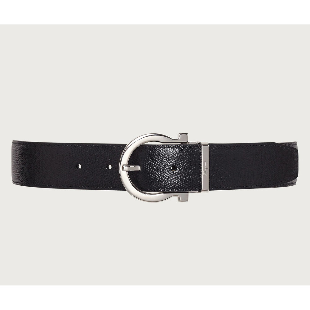 Picture of Ferragamo Men's Gancio Buckle Belt - Black/Hickory