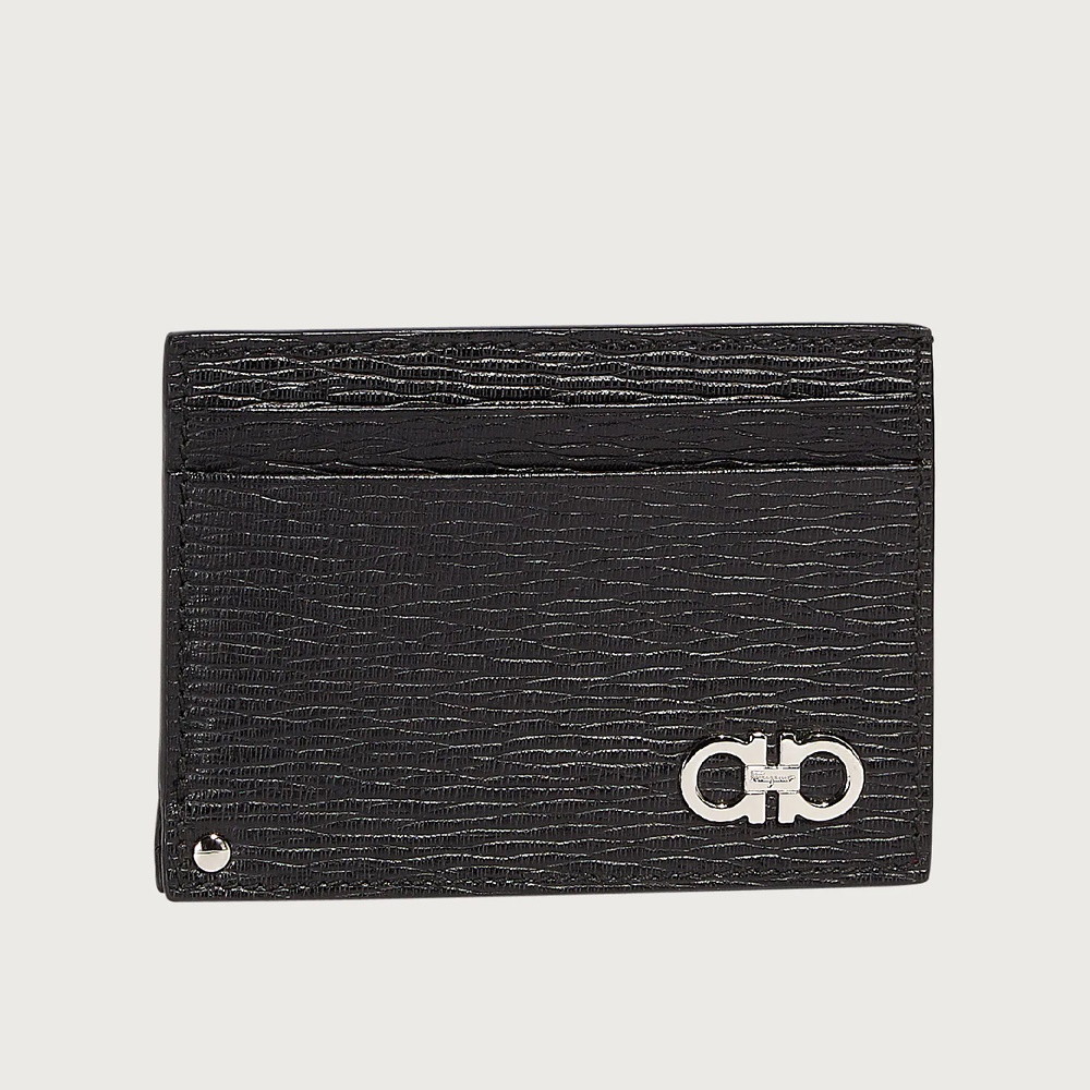Picture of Ferragamo Revival Credit Card Case - Black/Silver