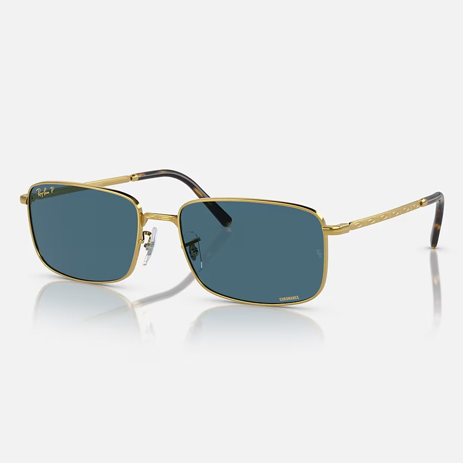 Picture of Ray-Ban Rectangle Frame Polarized Sunglasses - Gold/Blue