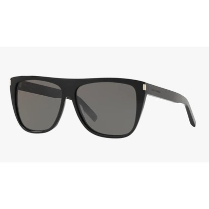 Picture of Saint Laurent Black Flat Top Acetate Sunglasses with Silver Lens