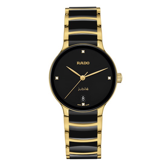 Picture of Rado Centrix 35mm Quartz Watch with 4 Diamonds, Black Dial