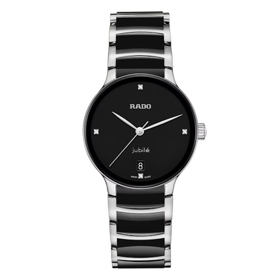 Picture of Rado Centrix 35mm Quartz Watch with 4 Diamonds, Black Dial