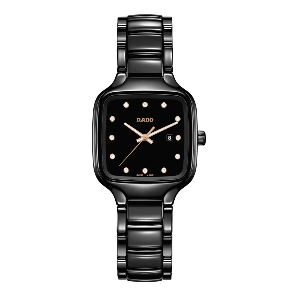 Picture of Rado True Square Black Ceramic Watch with 12 Diamonds