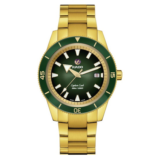 Picture of Rado Captain Cook Automatic Gold-Tone Watch with Green Dial