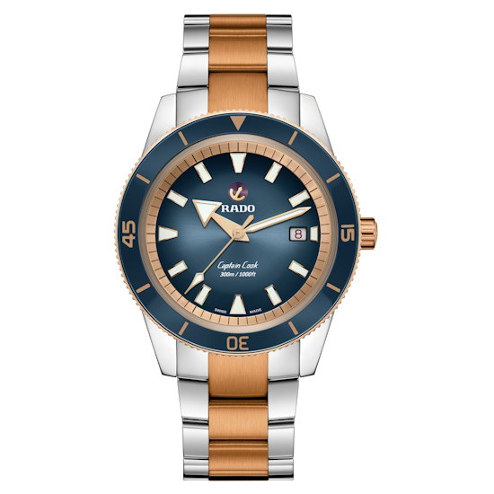 Picture of Rado Captain Cook Automatic Two-Tone Watch with Blue Dial