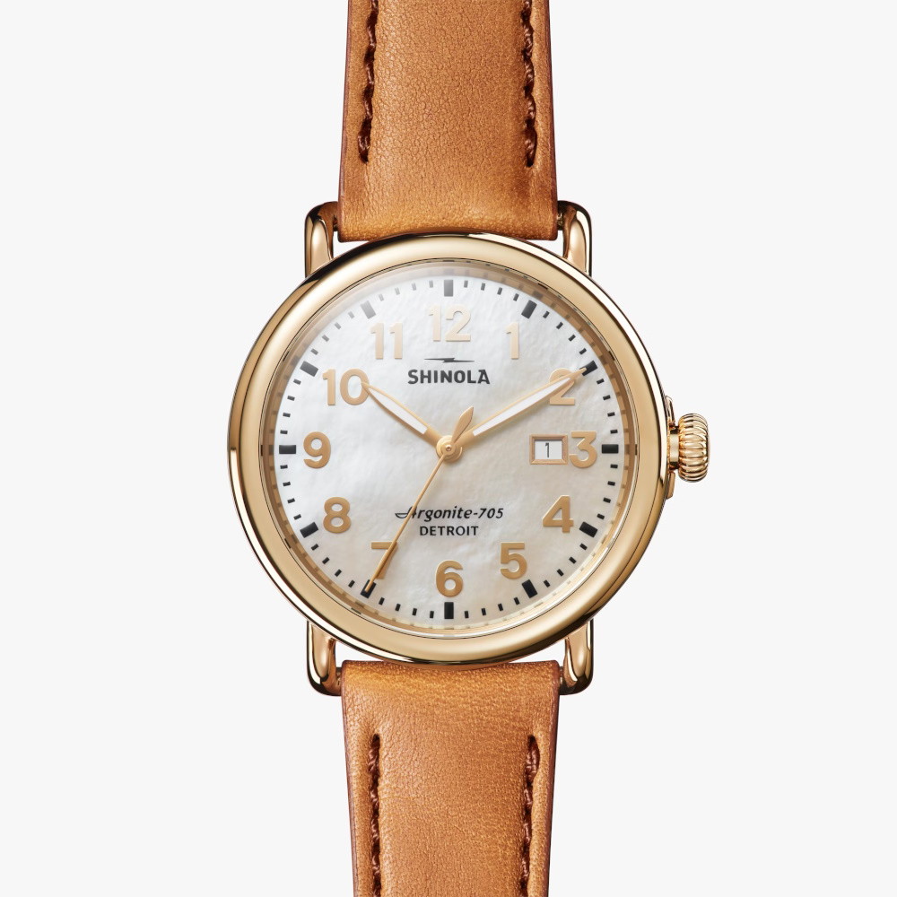 Picture of Shinola 41mm Runwell Bourbon Strap Watch with MOP Dial