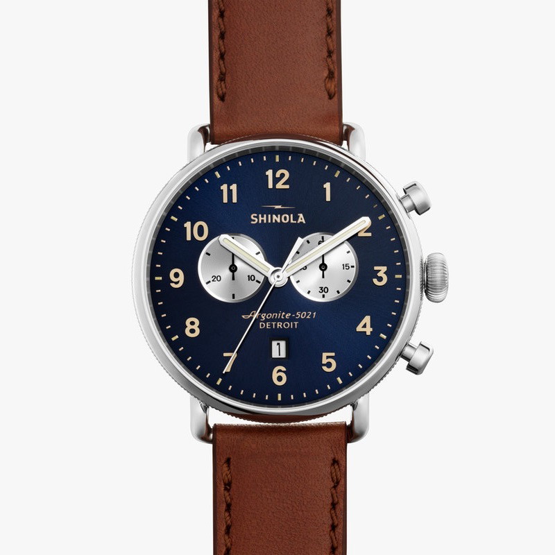 Picture of Shinola Canfield Chrono 43mm Brown Leather Watch w/ Blue Dial