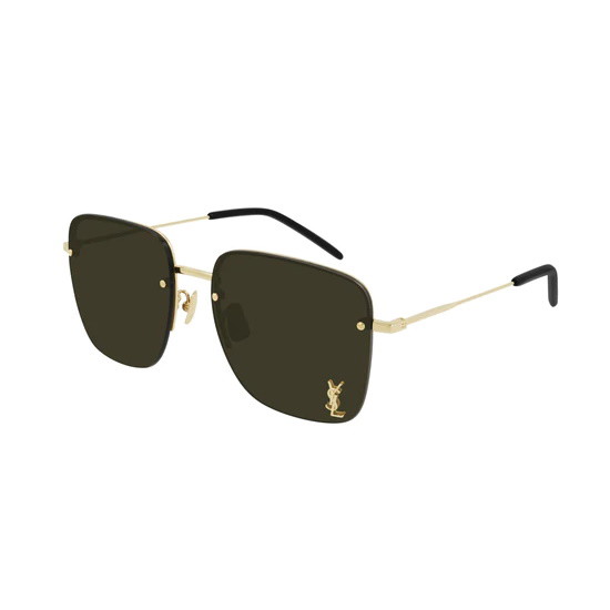 Picture of Saint Laurent Metal Square Logo Lens Sunglasses - Gold/Brown