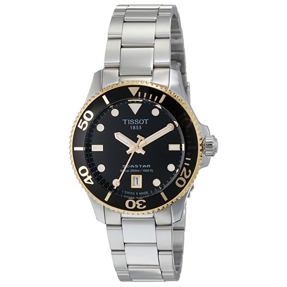 Picture of Tissot Seastar 1K 36mm Steel Watch with Black/Gold Dial