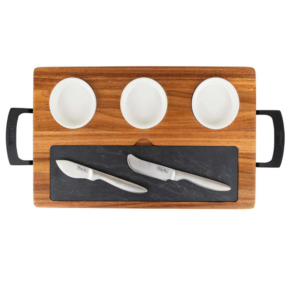 Picture of Viking 7-Piece Acacia Wood Slate Cheese Board/Charcut Set