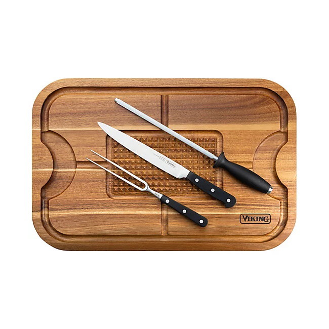 Picture of Viking Acacia Carving Board with 3-Piece Carving Set