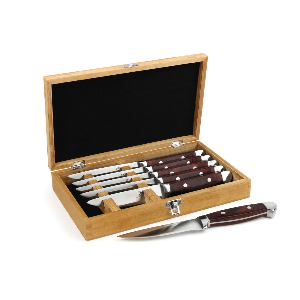 Picture of Viking Red Pakka Wood 6PC Steak Knife Set with Rubberwood Box