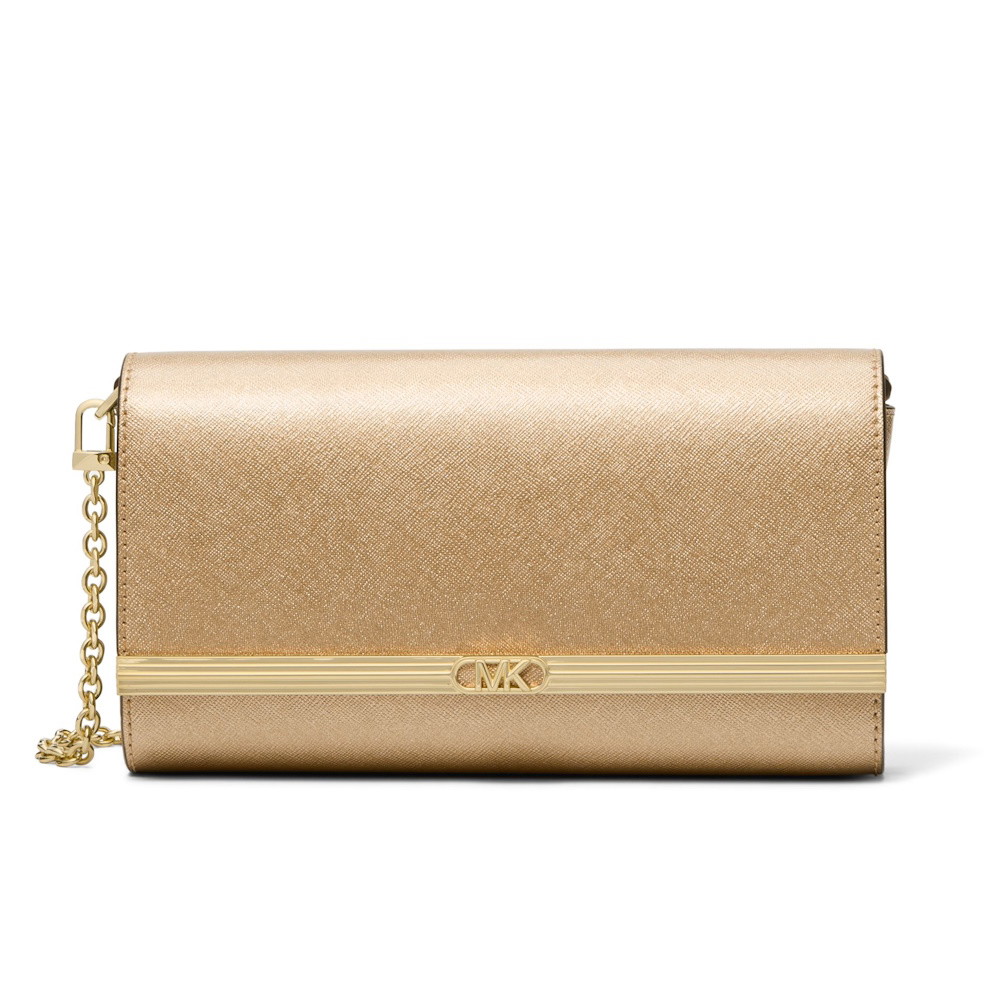 Picture of Michael Kors Mona Large Metallic Leather Clutch - Pale Gold