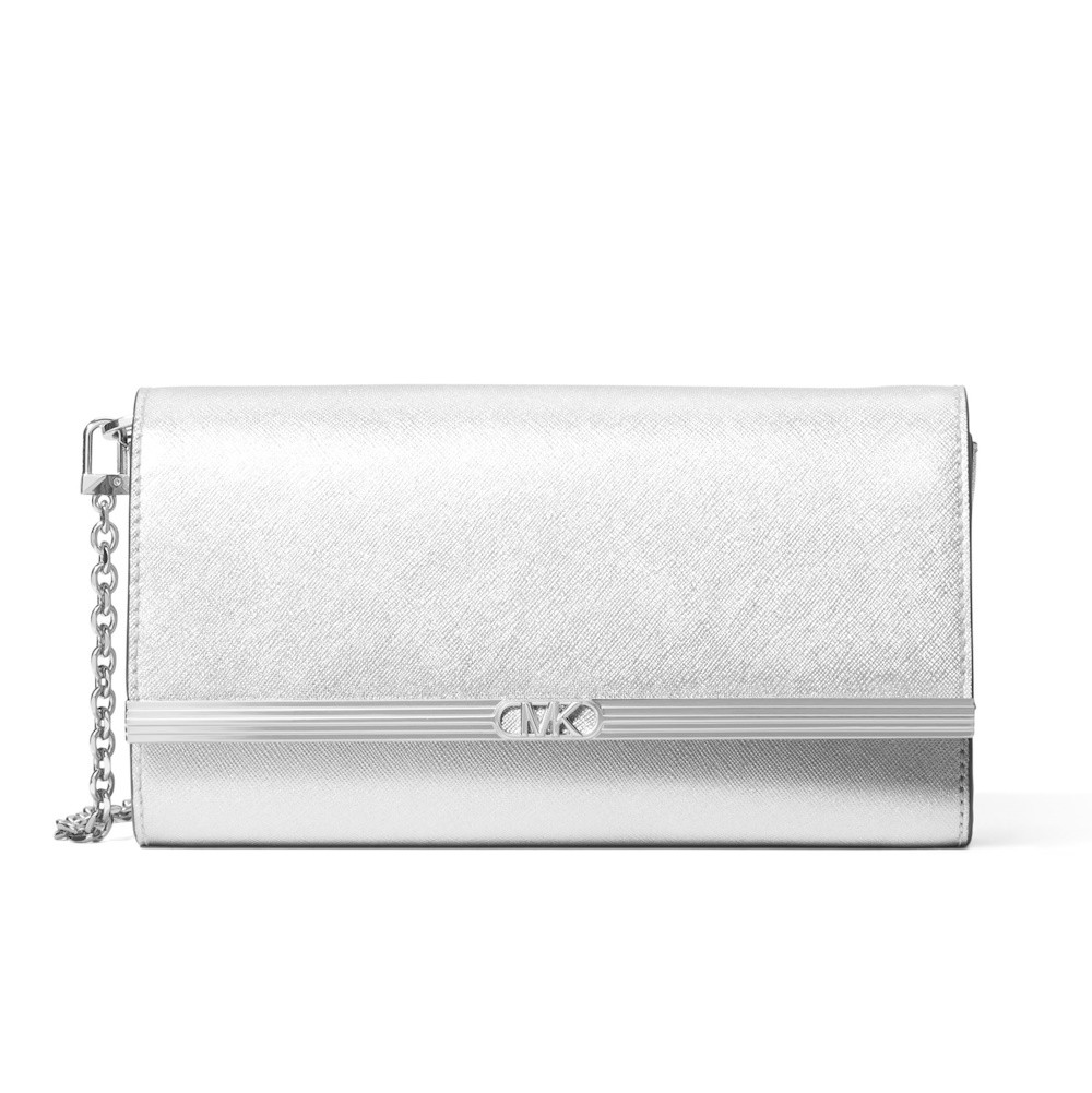 Picture of Michael Kors Mona Large Metallic Leather Clutch - Silver