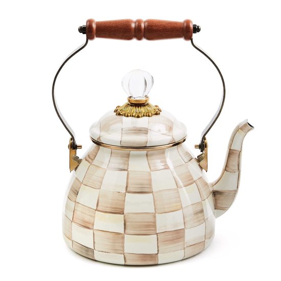 Picture of MacKenzie-Childs Mocha Check 2-Quart Tea Kettle