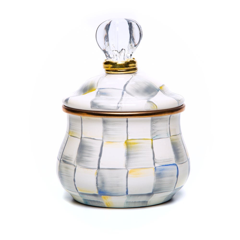 Picture of MacKenzie-Childs Sterling Check Enamel Lidded Sugar Bowl