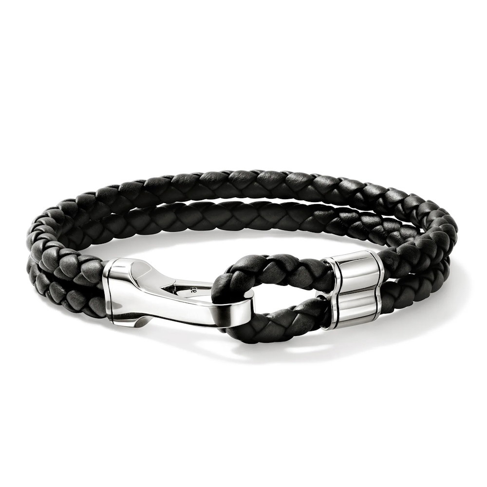 Picture of John Hardy Mens Silver 10mm Double Row Bracelet- Black Leather