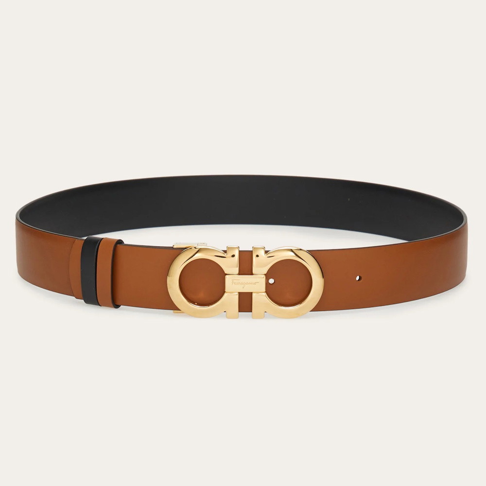 Picture of Ferragamo 35mm Gancini Reversible Belt - Black/Gold