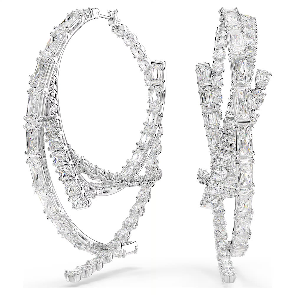 Picture of Swarovski Matrix Hoop Earrings - White/Rhodium-Plated
