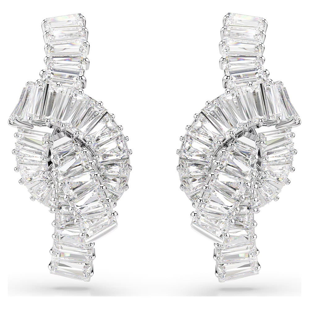 Picture of Swarovski Matrix Earrings Baguette Cut - White/Rhodium-Plated