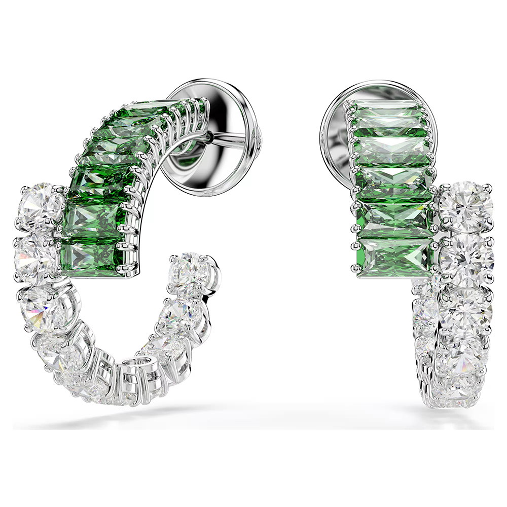 Picture of Swarovski Matrix Hoop Earrings Mixed Cuts - Green/Rhodium