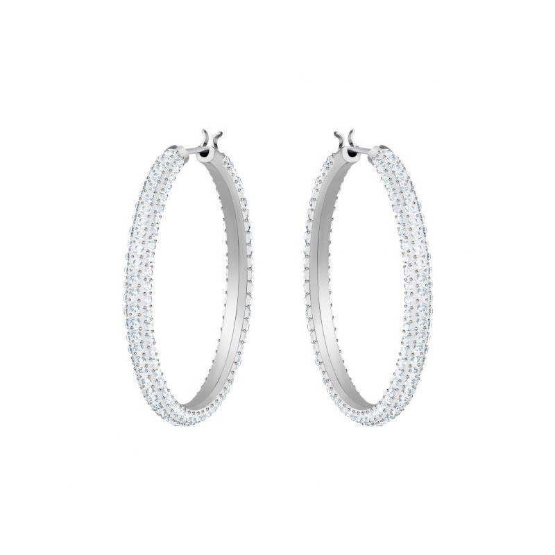 Picture of Swarovski Stone Pierced Earrings Hoop - Rhodium