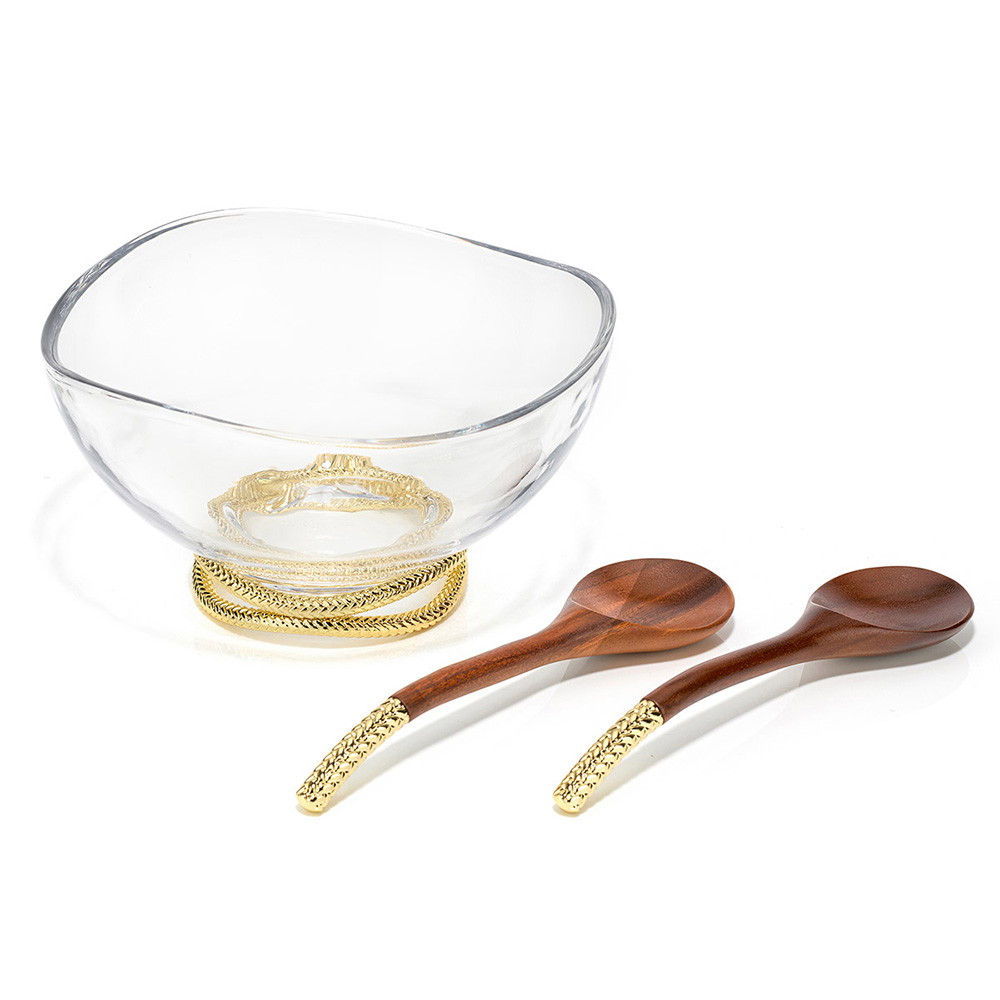 Picture of Nambe Braid Gold Salad Bowl with Servers